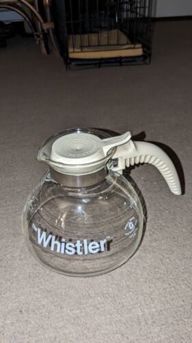 Vintage Gemco The Whistler Glass Coffee Tea Pot Carafe 8 Cup White Handle - $27.71