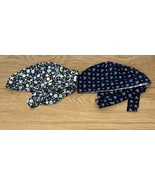 2 Ponytail Scrub Caps Blue w/ White Flowers &amp; Blue Multi Floral, Handmade - $17.82