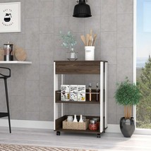 White &amp; Dark Walnut Kitchen Cart: 1 Drawer, 2 Shelves - £93.76 GBP