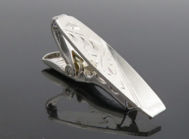 925 Sterling Silver - Shiny Floral Vine Matte Detail Petite Tie Clip - T... - £22.66 GBP