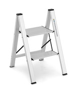 Folding Aluminum 2-Step Ladder with Non-Slip Pedal and Footpads-Silver -... - £73.97 GBP