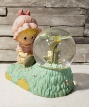 Vintage Precious Moments Snow Globe Girl Butterfly Pink Flower Enesco 1998 - £7.79 GBP