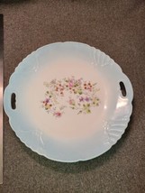 Vintage Hand Painted Floral Double Handled Blue Cake Plate 10 1/2” - $10.45