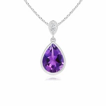 ANGARA 8x6mm Natural Amethyst Teardrop Pendant Necklace with Diamond in Silver - £127.12 GBP+