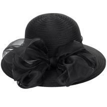 Kentucky Women Organza Sun Hat with Bow Black Wedding Tea Party Fascinator - $23.60 CAD