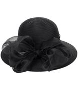 Kentucky Women Organza Sun Hat with Bow Black Wedding Tea Party Fascinator - $23.60 CAD