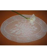 Hand Crocheted White Doily, Napperon, Häkeldeckchen, Vintage , 20,6 x 11,7&quot; - $11.42