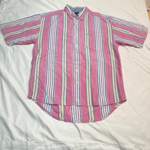 Vintage Blueprint Men’s Striped Short Sleeve Button-Down Shirt M Pink Ye... - $510.45 MXN