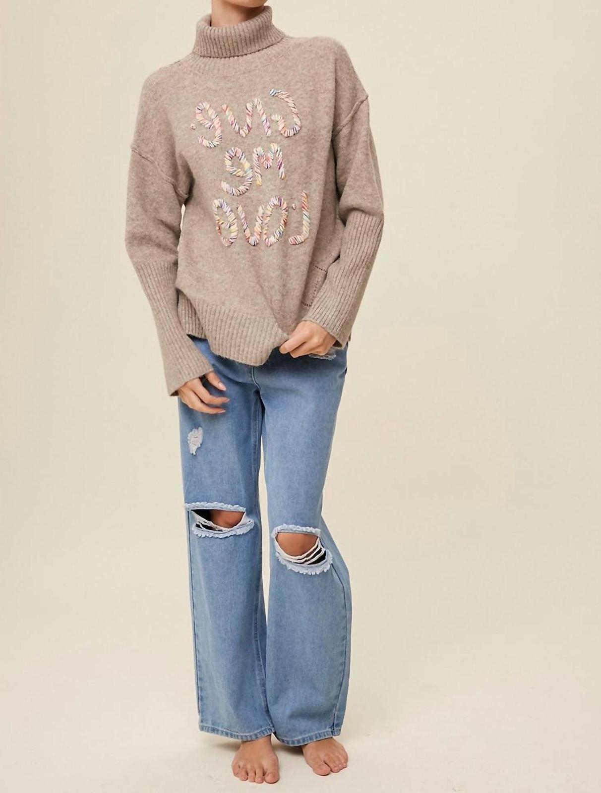 Listicle give me love stitched mock neck sweater Taupe - $24.75+