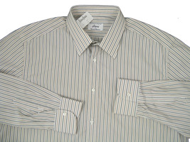 NEW! $625 Brioni Dress Shirt! 16.5 Long (36.5 Sleeves)  White Tan Black Striped - £150.26 GBP