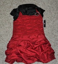 Girls Dress Iz Byer Red Black Ruched Gathered Party Holiday $62-sz 10 - $29.70