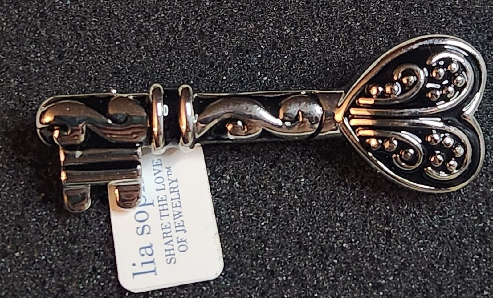 LIA SOPHIA Silver-tone and Black Enamel Key Pin Brooch NEW w/ Tags - $5.95