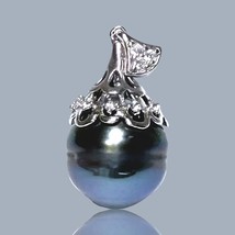 Genuine 11.5 x 13mm Tahitian South Sea Natural Peacock Black Green Pearl Pendant - $84.14