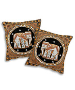 Elegant Thai Elephant Velvet and Pearls Set of 2 Square Pillow Covers - ... - £35.48 GBP