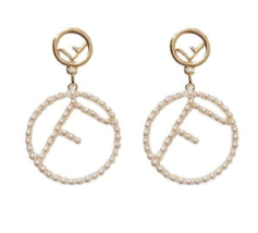 Letter F Off White Pearl Hoop Dangle Earrings Bangle Luxury Designer Ganni Wang - £10.40 GBP+