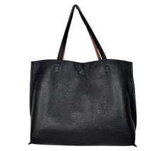 Street Level Tote Bag Reversible Black Brown Attached Cosmetic Bag - £27.71 GBP