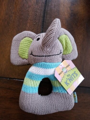 Rich Frog RING RATTLE FROG baby plush rattle toy NEW with tag gray elephant - $1.98