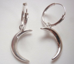 Crescent Moon Dangling from Hoop Earrings 925 Sterling Silver - £10.06 GBP