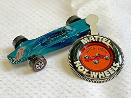 1969 Mattel Hot Wheels Redline Lotus Turbine Aqua &amp; Badge Diecast 1:64 Car Toy - £72.07 GBP