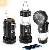 Solar Powered Camping Lantern with Fan, Flashlights Charging for Phone, USB - £21.52 GBP