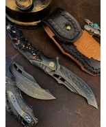 VG10 Damascus Steel Folding Knife - Tactical Survival Blade with Leather... - $2,186.88 MXN