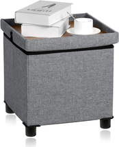 Storage Ottoman Cube with Coffee Tray, Small Square Ottoman Coffee Table Foot  - £42.91 GBP