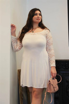 Women&#39;s Ivory Plus Size Lace Long Sleeve Mini Dress (3XL) - $33.17