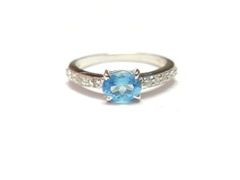 Silver Blue Topaz Solitaire Ring 6x8 mm Oval 1.5 Ct Swiss Topaz Engageme... - £34.45 GBP