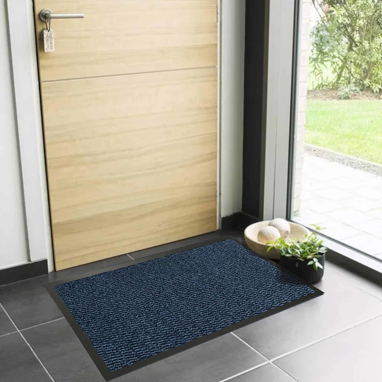 Large Blue Non-Slip Rubber Door Mat - 48" x 32", Heavy-Duty, Ideal for Hallways