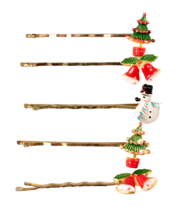 5 Vintage Christmas Bobby Pins Enamel Bells Trees Snowman - £8.92 GBP