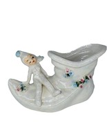 Vintage Lefton Pixie Elf On Boot Iridescent Planter Holiday Candy Dish 8... - $103.74 CAD