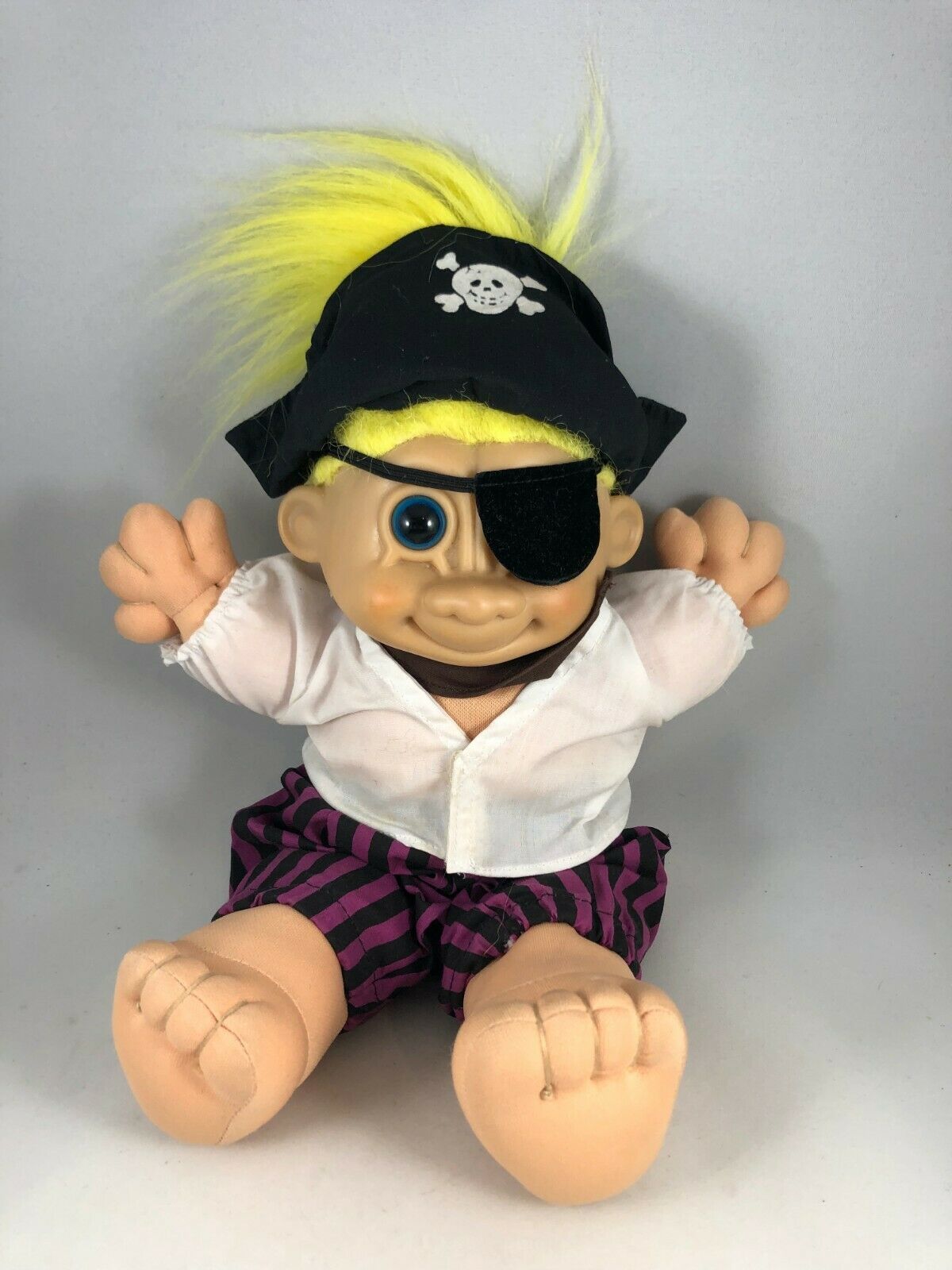 Russ Soft Body Troll 12in. Pirate Yellow Hair Blue Eyes Patch Vintage 90s - £14.86 GBP