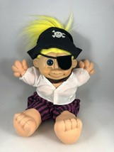Russ Soft Body Troll 12in. Pirate Yellow Hair Blue Eyes Patch Vintage 90s - £14.90 GBP