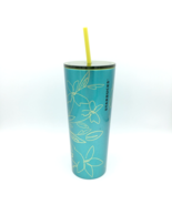 STARBUCKS 2022 spring teal &amp; yellow floral stainless steel 24 oz. venti ... - £15.69 GBP