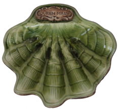 Vintage Treasure Craft Queen Mary Ceramic Souvenir Green Clam Shell Trin... - $24.99