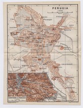 1909 Antique Map Of City Of Perugia / Umbria / Italy - £16.85 GBP