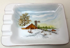 Ashtray Winter Farm Scene Ceramic Hand Painted  Unmarked 7.5” x 5” - £9.83 GBP