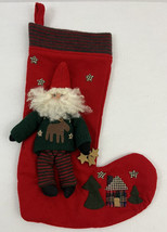 Vintage House of Hatten Christmas Stocking Santa Claus Moose Sweater 3D Plush - £56.94 GBP