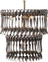 Two-Tier Silver Flatware Chandelier Hand Made Upcycled, Custom Pendant Light - $2,159.00