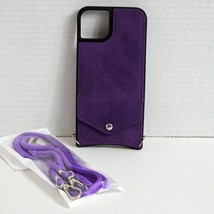 Cell Phone Bumper Case For iPhone 15 Plus 6.7 in Purple PU Leather Lanyard - $6.91