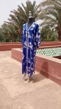 Blue cotton tropical women&#39;s kimono cover up, Maxi tropical embroidered ... - $129.00