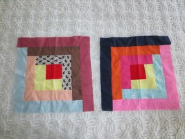 2 LOG CABIN PATCHWORK Cotton PILLOW TOPS  - 14 3/4&quot; x 14 3/4 each - £5.91 GBP