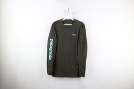 Patagonia Mens Small Faded Spell Out Long Sleeve T-Shirt Olive Green Cotton - £23.70 GBP