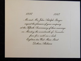 VINTAGE INVITATION 50TH ANNIVERSARY 1897-1947 DOTHAN ALABAMA 6&quot;X4.5&quot; - $8.90