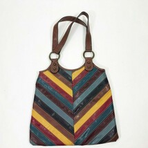 Liz &amp; Co Faux Leather Multi Color Striped Shoulder Bag 13x14x2 inches - $273.89 MXN