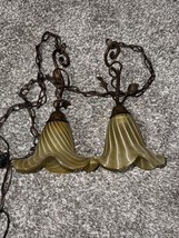 2x Vintage Amber Pendent Lights Scallop 16 Inch - £119.07 GBP