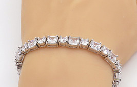 925 Sterling Silver  - Sparkling Prong Set Cubic Zirconia Chain Bracelet... - £78.77 GBP