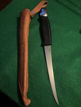 Finnish J. Marttiini Hand Ground Stainless Fixed Blade Knife with Leathe... - $60.00