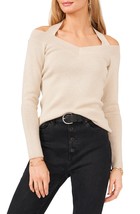 Vince Camuto Metallic Halter V-Neck Sweater in Flax, Size X-Large - £28.48 GBP