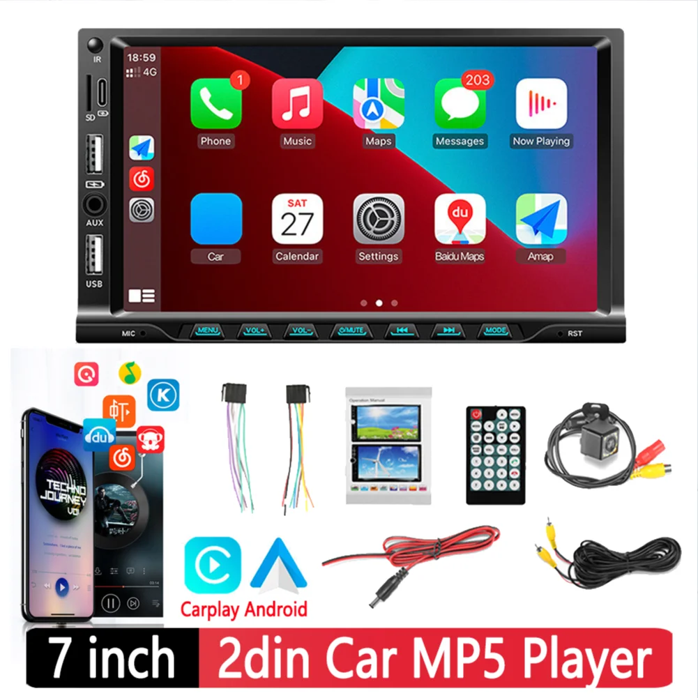 2 Din Car Radio Stereo Bluetooth Head Unit FM Receiver Apple Carplay Android - £12.78 GBP+